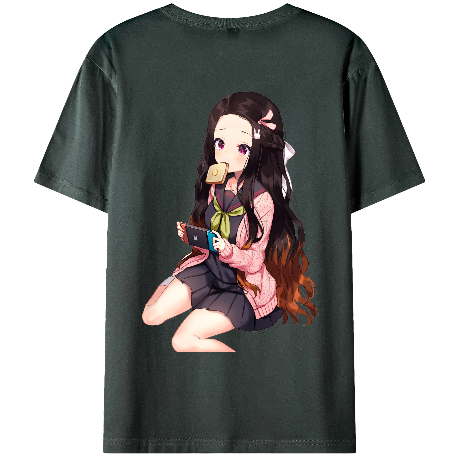 （画像用） 鬼滅の刃（きめつのやいば）竈門 禰󠄀豆子／かまど ねずこ Kamado Nezuko 綿100％ メンズ半袖Tシャツ（バックプリント） 通気性